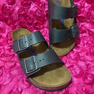 New Birkenstock Arizona Soft Footbed Black Oiled Leather 38 Medium / Narrow